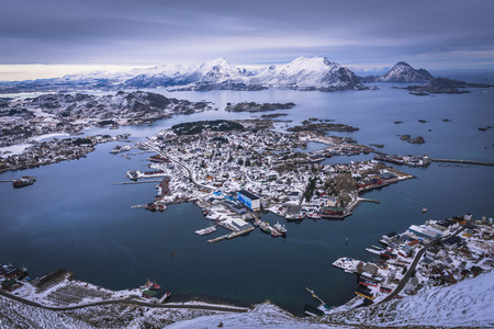 Fishing village from above. Lofoten Islands in Winter time - Norwayの写真素材