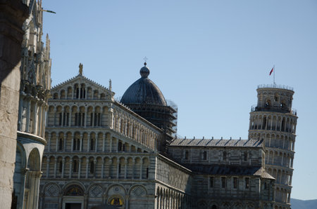 the monuments of Pisa in the square of miracles: the tower, the cathedral and the baptisteryのeditorial素材
