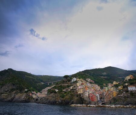 Riomaggiore, one of the five famous coastal village in the Cinque Terre National Park, Liguria, Italyの写真素材