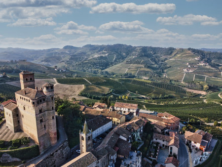 Aerial view of the village of San Gimignano, Tuscany, Italyの写真素材