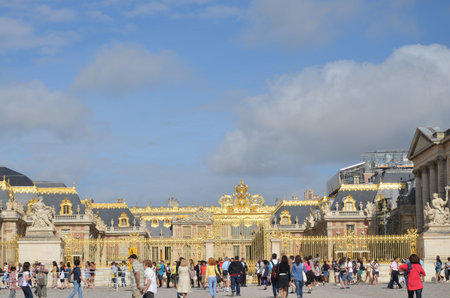 Tourists visiting the Versailles Palace in Paris, Franceの写真素材