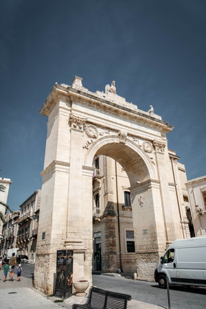 Triumphal Arch in the center of Syracuse, Sicily, Italyの写真素材