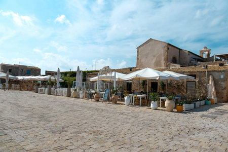 the beautiful Sicilian seaside village of Marzamemi, in the province of Syracuseの写真素材