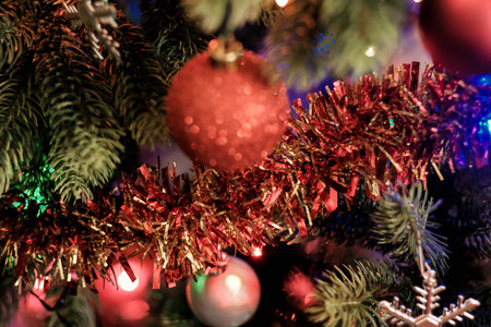 Christmas tree decorations during the Christmas holidays of December and Happy New Yearの写真素材