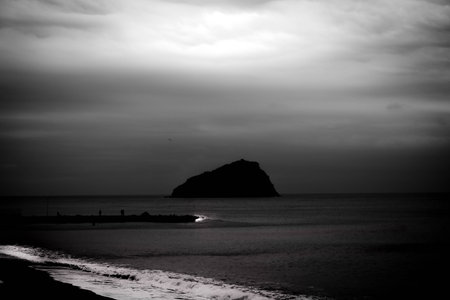 Sunset. Black and white photo. Selective focus.の写真素材