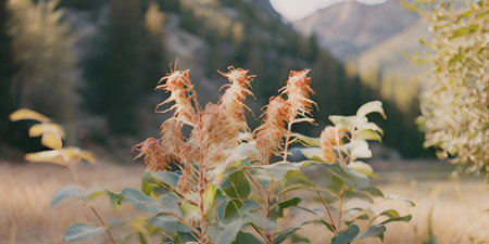 Beautiful autumn landscape in the mountains. Small depth of field.の写真素材