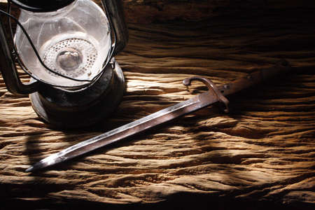 lantern on woodの写真素材