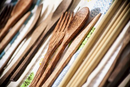 Wooden utensils and cutlery for eating