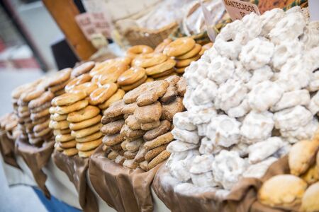 Typical Spanish sweets in the medieval marketの写真素材
