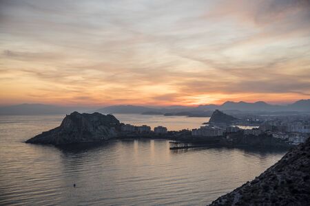 Sunset in the Hornillo bay, in Aguilas, Spainの写真素材