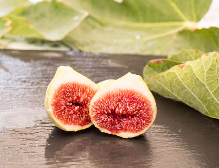 Figs split and ready to eat on the Mediterranean coastの写真素材