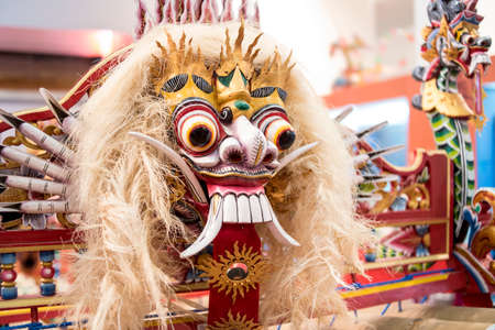 Traditional Balinese mask on display at the annual Balinese lunar new year festival.の写真素材