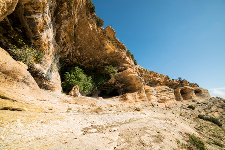 Large mountain with caves and a large erosion, Murcia, Spainの写真素材