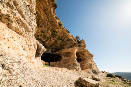 Large mountain with caves and a large erosion, Murcia, Spainの写真素材