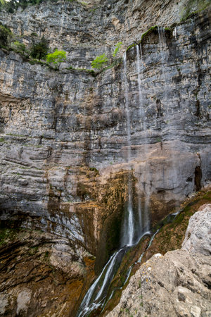 Waterfall in the national park of Riopar, Albacete, Spain.の写真素材