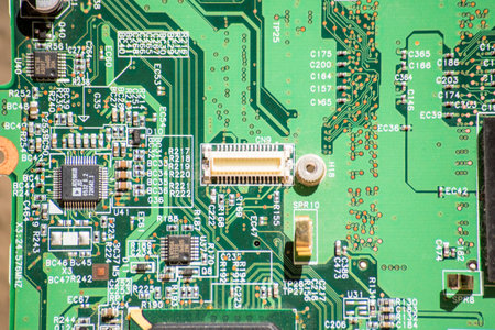 Electronic circuit board close-up. Technology and electronics background.