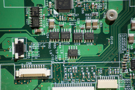 Electronic circuit board, closeup of electronic circuit board. technology backgroundの写真素材