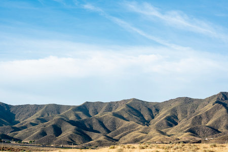 Desert landscape with mountains and blue sky in California, USA.の写真素材