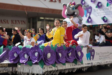 Brownsville, Texas, USA - February 24, 2018, Grand International Parade is part of the Charro Days Fiesta - Fiestas Mexicanas, A bi-national festival between USA and Mexico.のeditorial素材