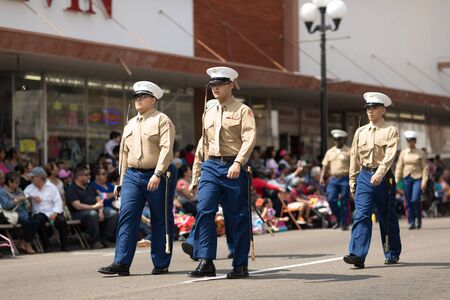 Brownsville, Texas, USA - February 24, 2018, Grand International Parade is part of the Charro Days Fiesta - Fiestas Mexicanas, A bi-national festival between USA and Mexico.のeditorial素材