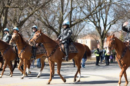 Chicago, Illinois, USA - March 11, 2018, The South Side Irish Parade is a cultural and religious celebration from Ireland in honor of  Saint Patrick.のeditorial素材