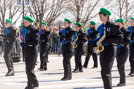 Chicago, Illinois, USA - March 17, 2018, The St. Patrick's Day Parade is a cultural and religious celebration from Ireland in honor of  Saint Patrick.のeditorial素材