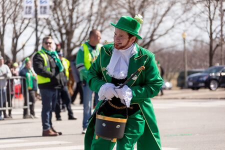 Chicago, Illinois, USA - March 17, 2018, The St. Patrick's Day Parade is a cultural and religious celebration from Ireland in honor of  Saint Patrick.のeditorial素材