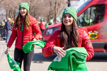 Chicago, Illinois, USA - March 17, 2018, The St. Patrick's Day Parade is a cultural and religious celebration from Ireland in honor of  Saint Patrick.のeditorial素材