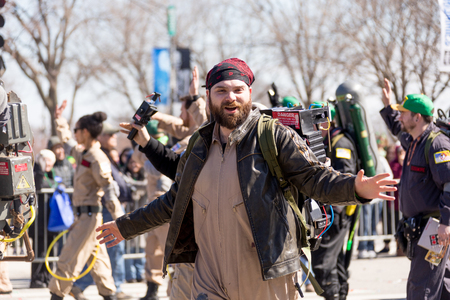 Chicago, Illinois, USA - March 17, 2018, The St. Patrick's Day Parade is a cultural and religious celebration from Ireland in honor of  Saint Patrick.のeditorial素材