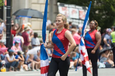 Washington, D.C., USA - July 4, 2017, The National Independence Day Parade is the  Fourth of July Parade in the capital of the United States, it  commemorates the adoption of the Declaration of Independence, only selected schools, and other groups particiのeditorial素材