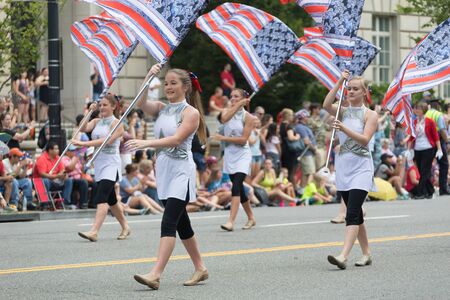 Washington, D.C., USA - July 4, 2017, The National Independence Day Parade is the  Fourth of July Parade in the capital of the United States, it  commemorates the adoption of the Declaration of Independence, only selected schools, and other groups particiのeditorial素材