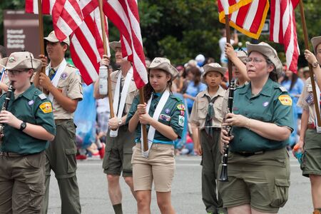 Washington, D.C., USA - July 4, 2015, The National Independence Day Parade is the  Fourth of July Parade in the capital of the United States, it  commemorates the adoption of the Declaration of Independence, only selected schools, and other groups particiのeditorial素材