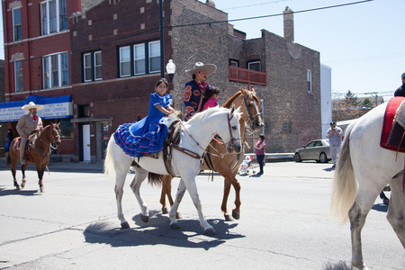 Chicago, Illinois, USA - May 07, 2017, The Cinco De Mayo Parade is held to remember the victory the Mexican forces had over the invading French army in the Battle of Puebla on 5 May, 1862.のeditorial素材