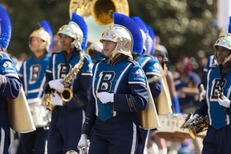 Washington, D.C., USA - April 14, 2018 Ballou High School Majerstic Knights Marching Band in the 2018 National Cherry Blossom Paradeのeditorial素材
