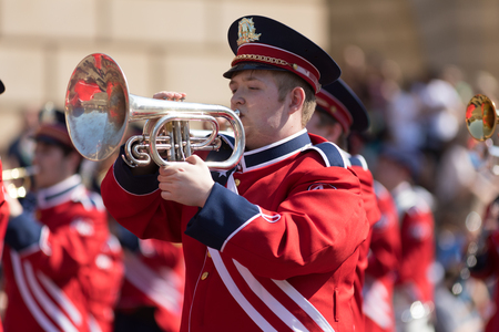 Washington, D.C., USA - April 14, 2018 Austintown Fitch High School Marching Band in the 2018...