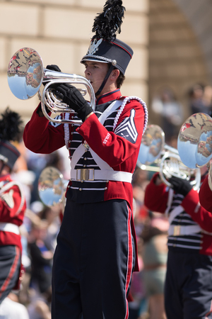 Washington, D.C., USA - April 14, 2018 OAK Mountain High School Marching Band  in the 2018 National Cherry Blossom Paradeのeditorial素材