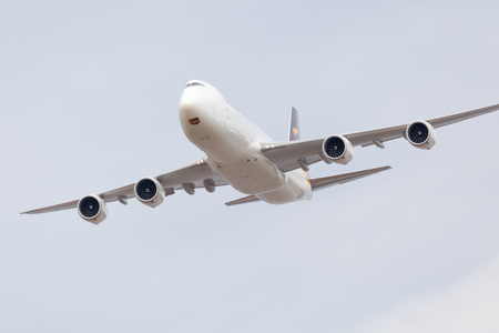 Louisville, Kentucky, USA - April 21, 2018 747-8 UPS cargo aircraft does a fly by at the Thunder Over Louisvilleのeditorial素材