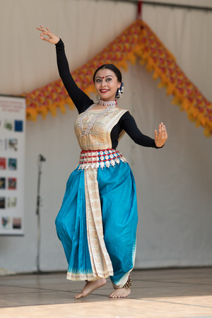 Columbus, Ohio, USA - May 27, 2018 The Kaustavi Movement dance group perform an  Indian classical dance at the Asian Festival.のeditorial素材