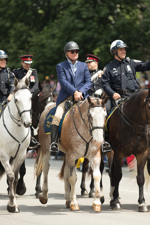 Indianapolis, Indiana, USA - May 26, 2018, Police officers on horses going down the street at the Indy 500 Paradeのeditorial素材