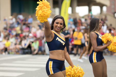 Indianapolis, Indiana, USA - May 26, 2018, The Pacers Cheerleaders walk down the street at the Indy 500 Paradeのeditorial素材