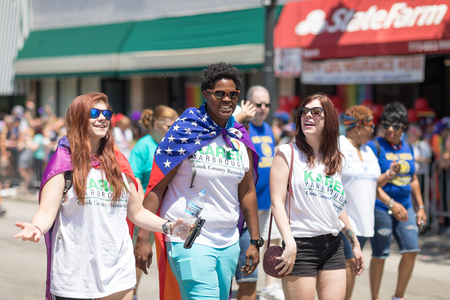 Chicago, Illinois, USA - June 24, 2018 People celebrating during the LGBTQ Pride Parade in Chicagoのeditorial素材