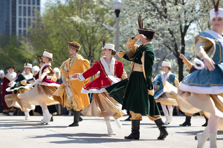 Chicago, Illinois, USA - May 05, 2018 Members of Polonia, polish folk song and dance ensemble,...
