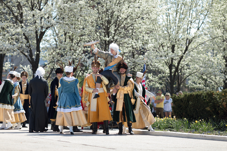 Chicago, Illinois, USA - May 05, 2018 Members of Polonia, polish folk song and dance ensemble,...