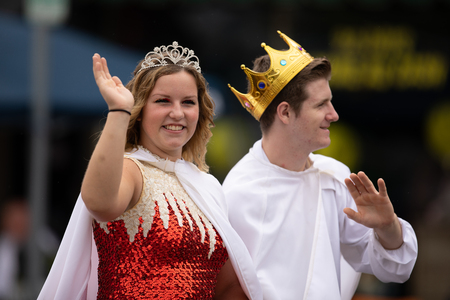 Peru, Indiana, USA - July 21, 2018 The Beauty queens going down the road at the Circus City Festival Paradeのeditorial素材
