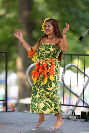 St. Louis, Missouri, USA - August 26, 2018: The Festival of Nations, Women and children from the Hawaiian Polynesian Revue perfrom traditional Polynesian dancesのeditorial素材