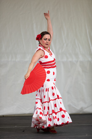 St. Louis, Missouri, USA - August 26, 2018: The Festival of Nations, Woman from the St. Louis Cultural Flamenco Society Perform traditional Spanish dances.のeditorial素材