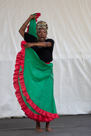 St. Louis, Missouri, USA - August 26, 2018: The Festival of Nations, Women from the Grupo Atlantico perform traditional Colombian dances.のeditorial素材