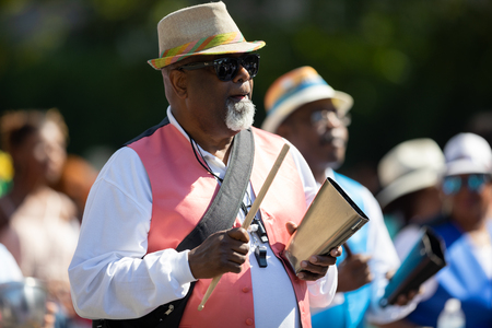 Washington, D.C., USA - September 29, 2018: The Fiesta DC Parade, Members of a panamanian marching band performのeditorial素材