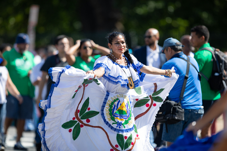 Washington, D.C., USA - September 29, 2018: The Fiesta DC Parade, Dancer wearing traditional clothing from el Salvadorのeditorial素材