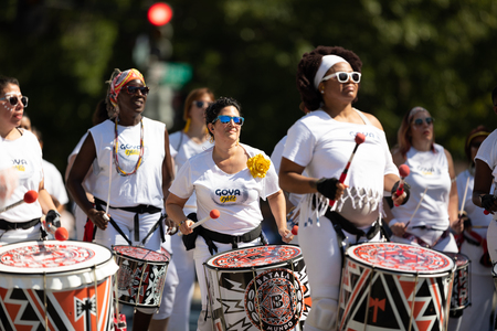 Washington, D.C., USA - September 29, 2018: The Fiesta DC Parade, Members of Batala Washington DC...